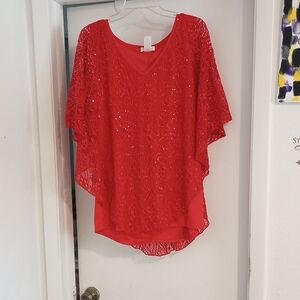 Brittany Black Vibrant Red Lace Blouse
